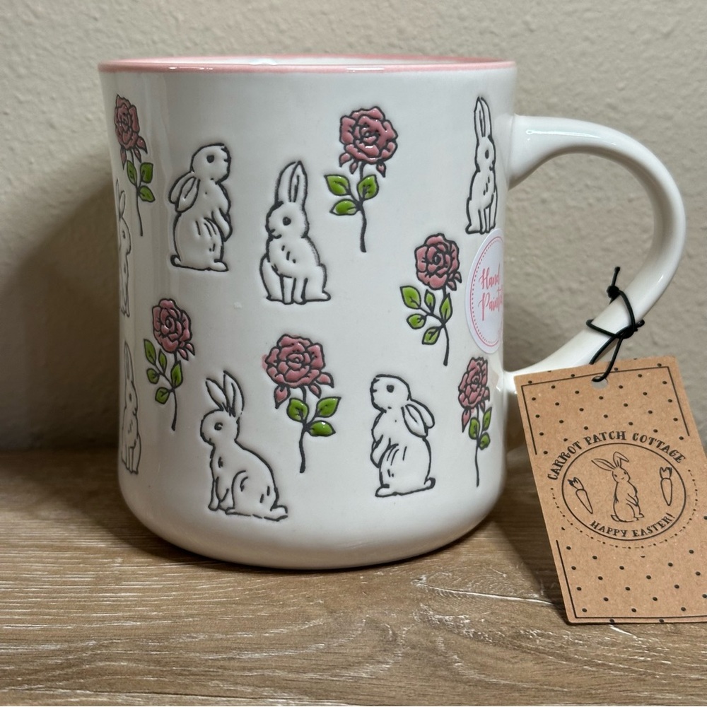 Bunny Rabbit Coffee Mug Pink Coquette Bow 21 oz. Carrot Patch Cottage Easter